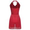 S-3XL Glitter Fringe Halter Dance Jumpsuit Sleeveless Rhinestone Multi-Layer Strappy Back Leotard for Salsa Tango Latin Jazz Stage Performance