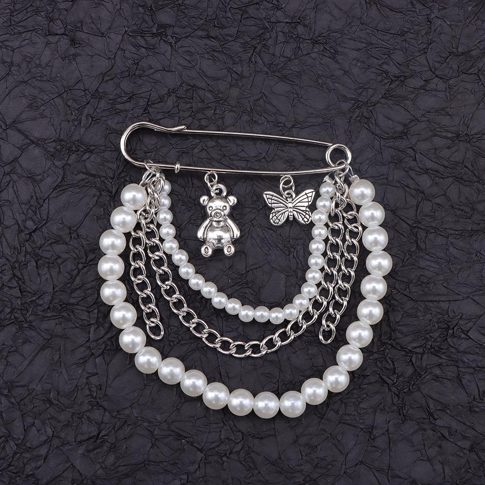 Unisex Skull & Spider Web Bear Pearl Star Brooch - Creative Hip Hop Fashion Pin