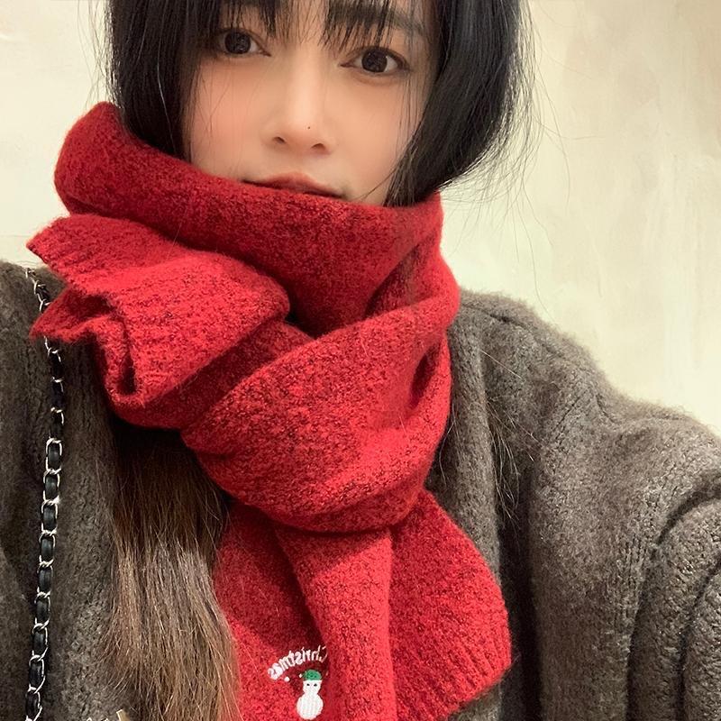Autumn and Winter Christmas Snowman Knitted Scarf Women's Wool Scarf Korean Version Knitted Warm Internet Celebrity Couple Scarf Men