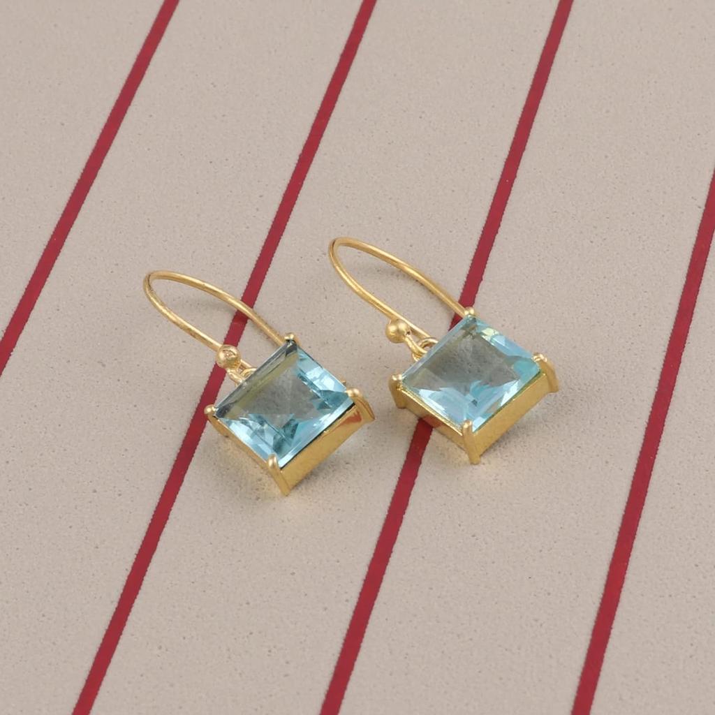 Purple Amethyst Gemstone Faceted Cut Hook Earring | Cushion Shape Gold Plated Prong Sett Brass Jewelry | Handmade Earring For Women |