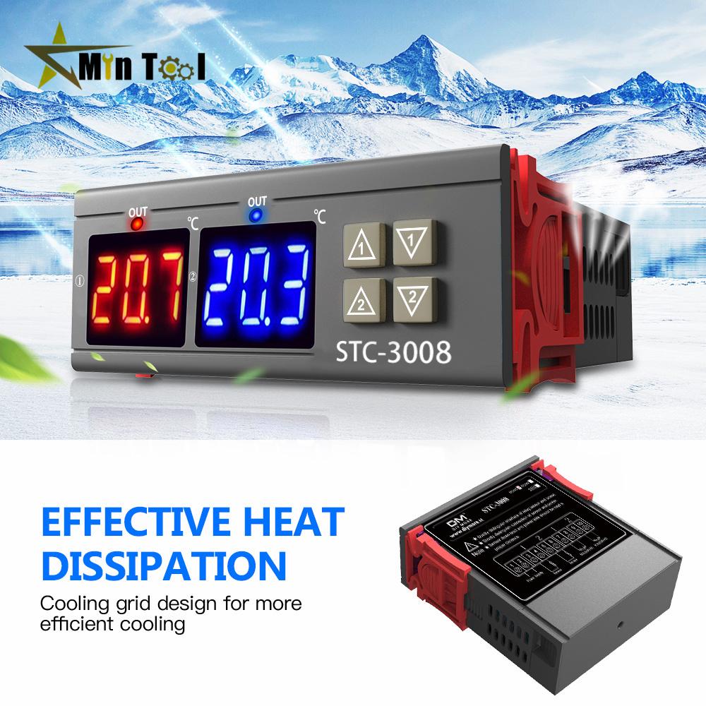 STC-3008 Dual LED Digital Temperature Controller Thermostat Thermoregulator Incubator 12V 24V 110V 220V for Industrial Tool
