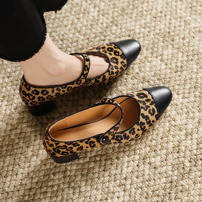 Fashion 2025 New Spring Women Pumps Round Toe Chunky Heel Shoes Genuine Leather Shoes for Women Mary Janes Ladies Shoes Retro