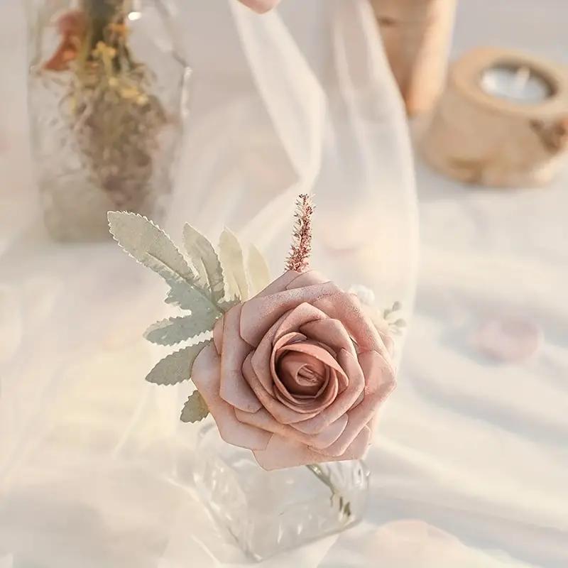 25pcs, Real Touch Cinnamon Rose Flower Arrangement for Home, Office, and Wedding Decor - Perfect Valentine's Day, Birthday, and Mother's Day Gift