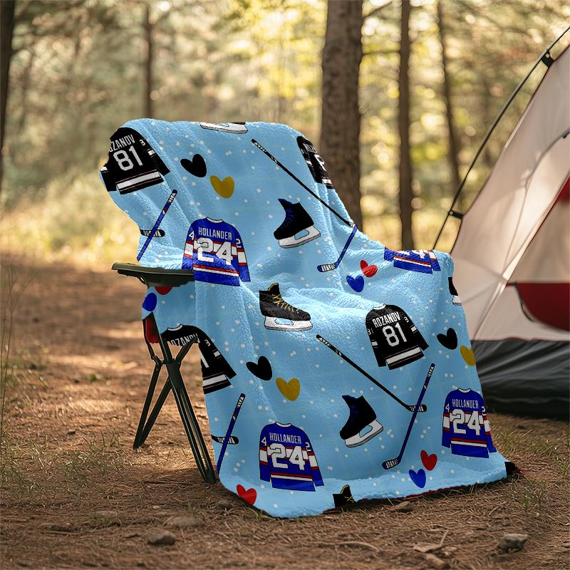 Ice Hockey Theme Printed Blanket - Perfect for Couch, Bed, Travel & Outdoor Use | Machine Washable, Cozy & Durable.