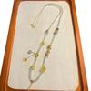 Hand-Woven White Crystal Bead Chain Necklace with Amber Pendant and Jadeite Gold Lanyard