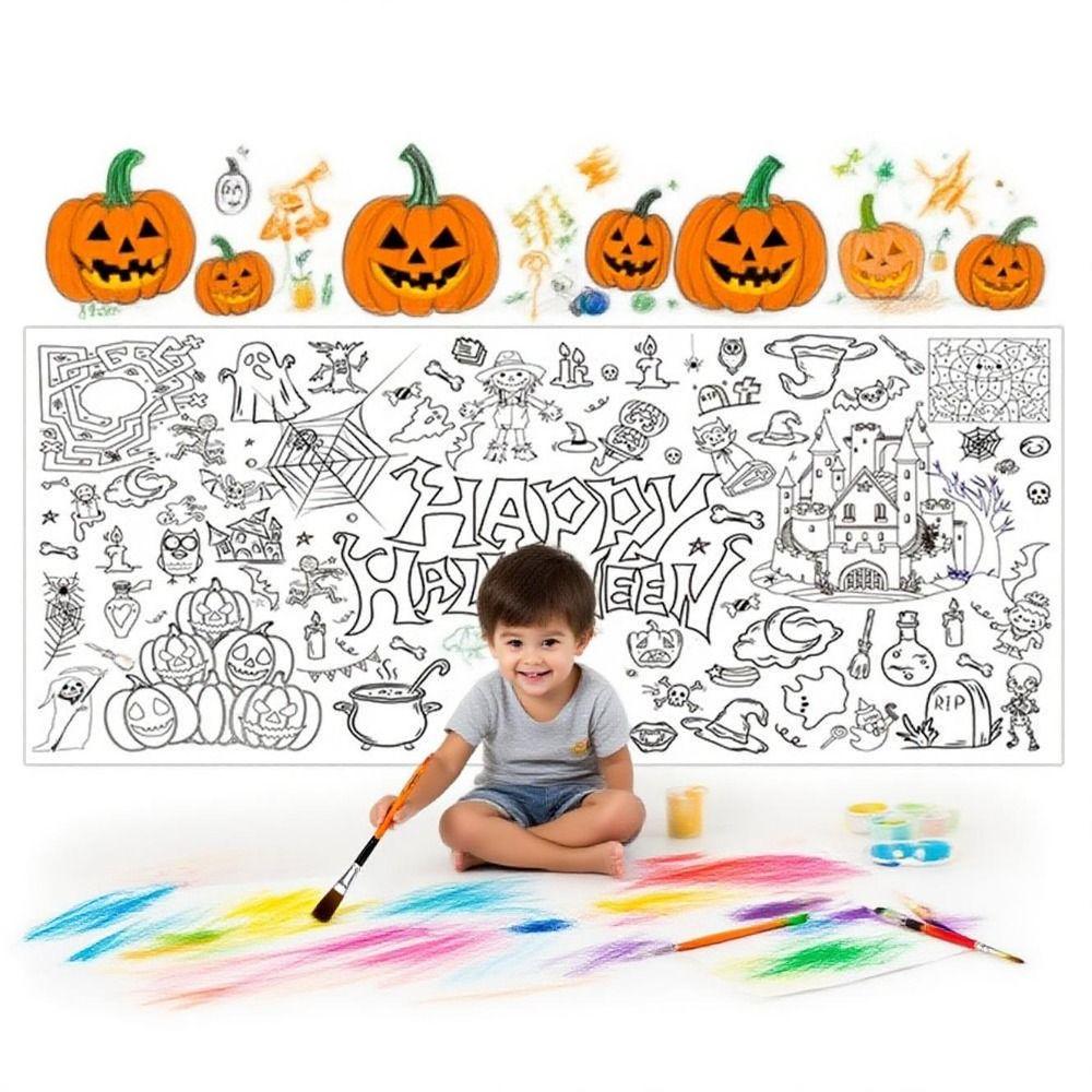Handmade Children's Drawing Tablecloth Cartoon DIY Party Tablecloth Halloween Decorations