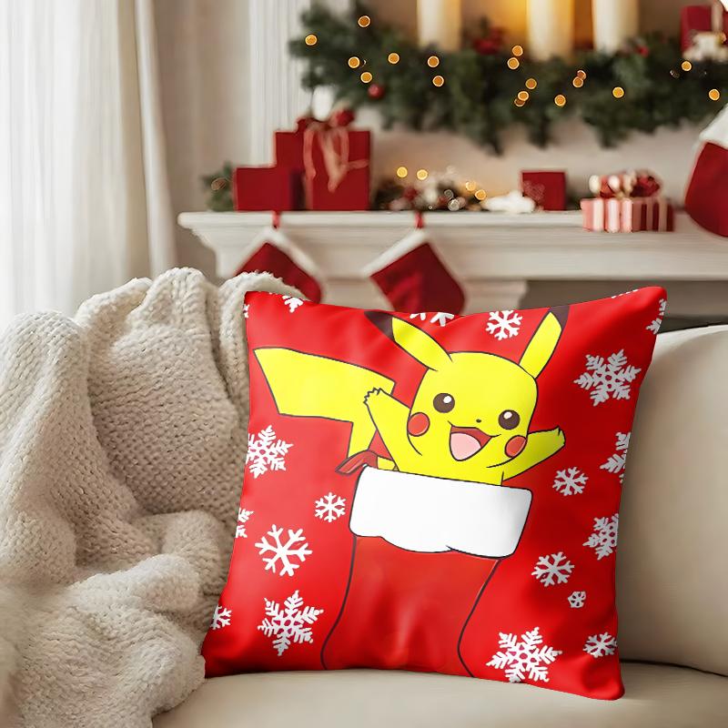 Pikachu Wears a Hat and Cute Christmas Pillow Case To Enhance the Sense of Home Atmosphere