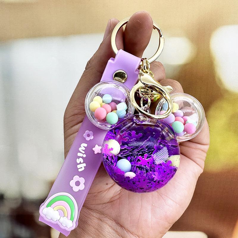Cartoon Mickey Head Candy Quicksand Keychain Women'S Exquisite Cute School Bag Pendant Couple Bag Keychain