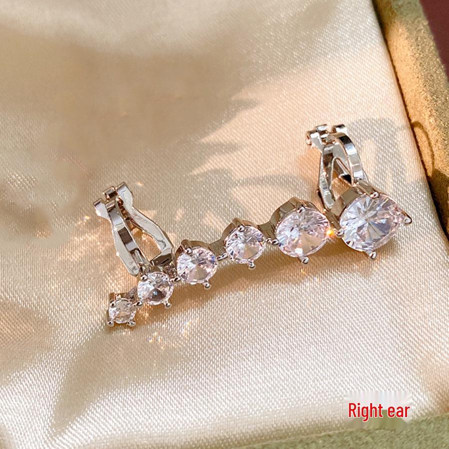 Zircon Round Tassel Ear Clip for Women - No Piercing, Elegant Cartilage Clip, Luxurious High-End Earrings