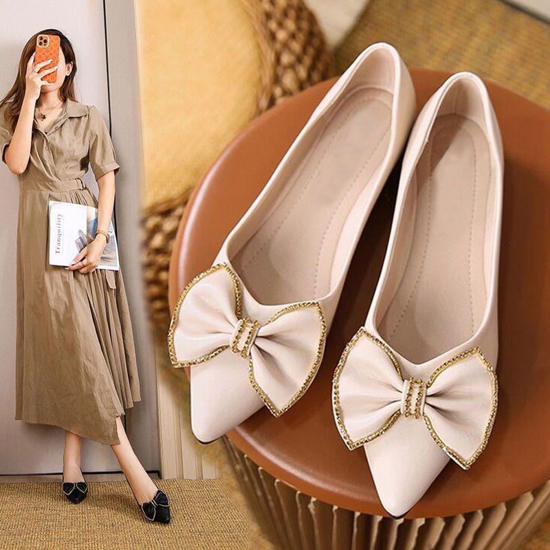 Pointed flat-soled Doudou shoes spring new female bow late evening gentle shoes versatile with skirt fairy single shoes