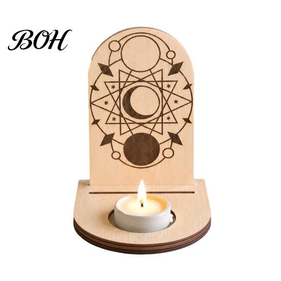 Gift for Housewarming Wooden Tarot Card Holder Stand, of The Day Candle Tealight Holder, Moon Small Wood Stand Candles Sun Star Pattern Altar Display