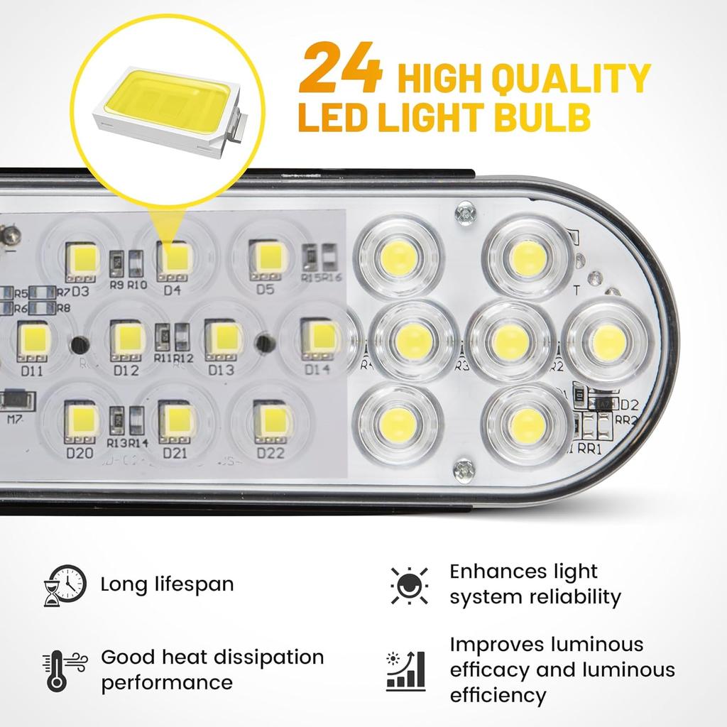 Oyviny 6 Inch Oval White LED Trailer Tail Lights With 24LEDs Super Bright Oval 6" Reverse/Backup Tail Lights With Flush Mount Grommets DOT SAE