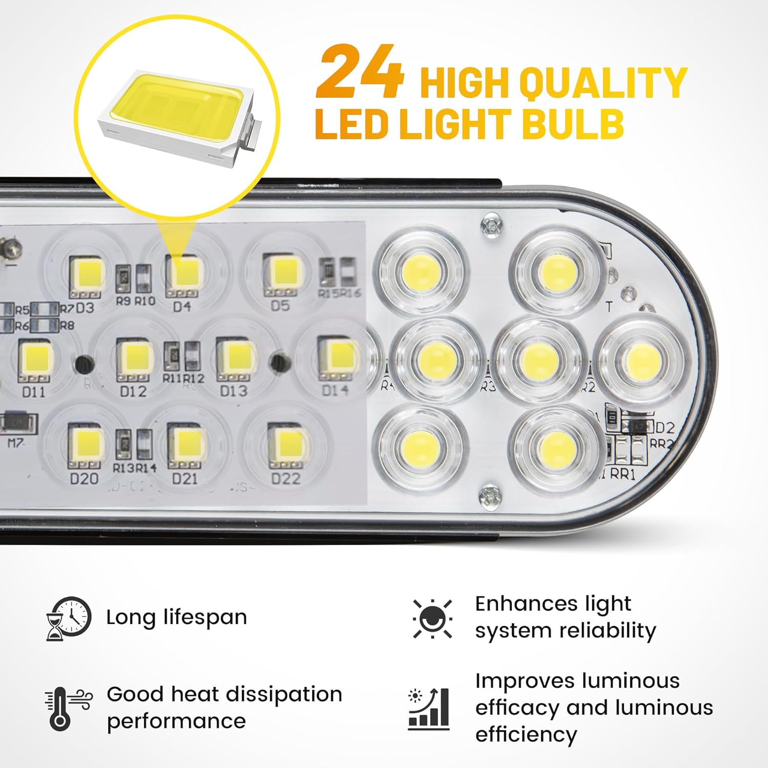 Oyviny 6-дюймовые овальные белые светодиодные задние фонари для прицепа с 24 светодиодами, сверхяркие, овальные, 6 дюймов, заднего хода/стоп-сигнала, с заподлицо устанавливаемыми втулками, DOT SAE
