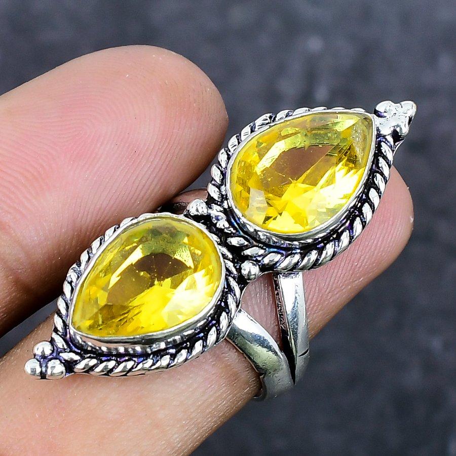 Natural Citrine Gemstone Handmade 925 Sterling Silver Jewelry Ring Size 7 ETC-13965