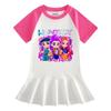 Kpop Witcher Girls Sommer Cartoon Kurzarm Faltenkleid für Kinder, Stylischer Rock