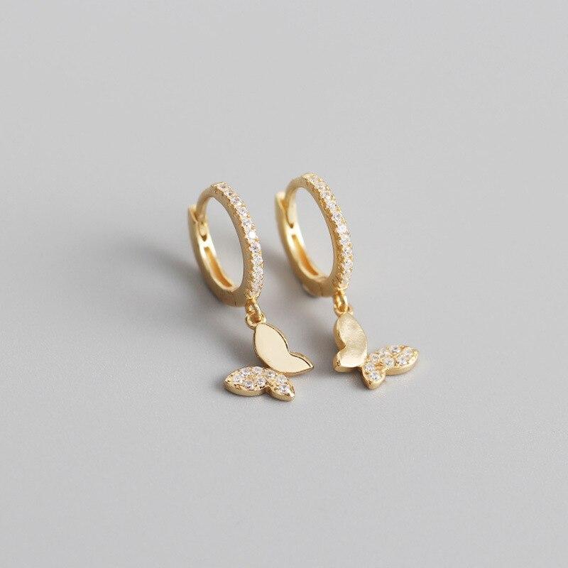 925 Sterling Silver Butterfly Hoop Earrings For Women Cubic Zircon Gold Silver Ear Jewelry Gifts Wholesale S -E1375