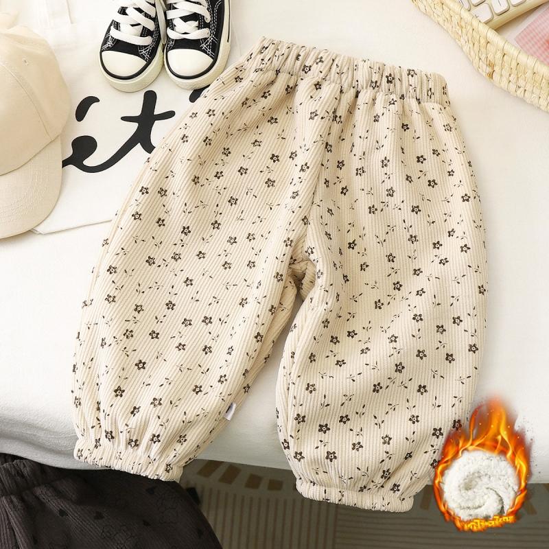 Baby Girls Boys Warm Fleece Kids Printed Pants Thicken Warm Plus Velvet Trousers Autumn Winter Children's Clothing Korean Style