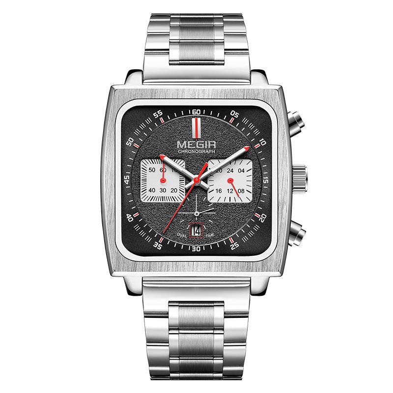 New Square Watches for Men Business Blue Leather Military Men's Wristwatch Chronograph Clock Waterproof Watch