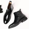 Fashion Men Short Boots Double Buckle Men's Ankle Boot Side Zipper Black Brown Business Pu Leather Size 38-46  Mens Boots