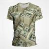 Summer Men's Round Neck Short Sleeved T-shirt Comfortable Fashionable Breathable Sweat Absorbing Money Pattern 3D Printed Loose Large T-shirt