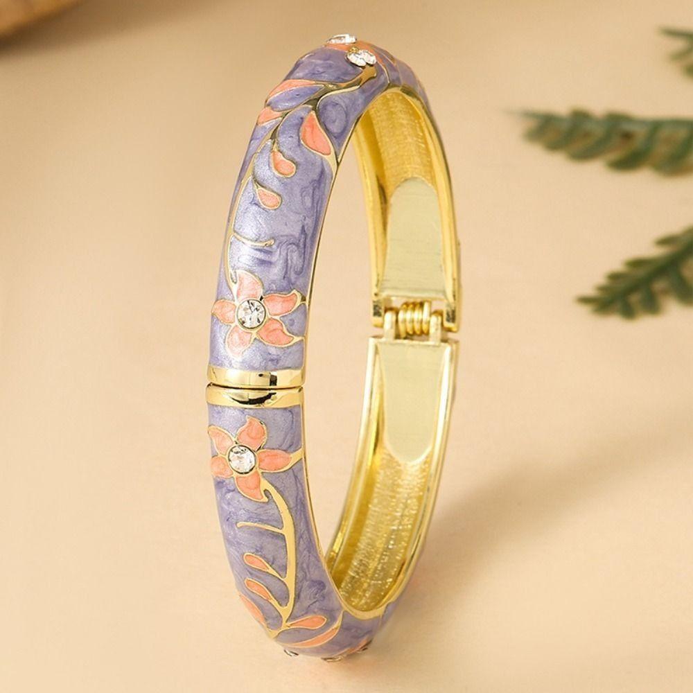 Traditional Vintage Cloisonne Bangle Colorful Women's Hand Bracelet Flower Crystal Bangle Girls