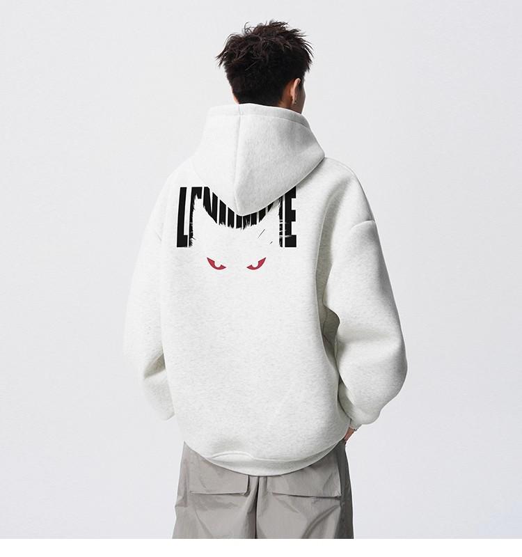 Men's Autumn American Brand Devil Cat Print Hoodie, Heavyweight & Trendy Stiff Sweatshirt, Cleanfit Base Layer.