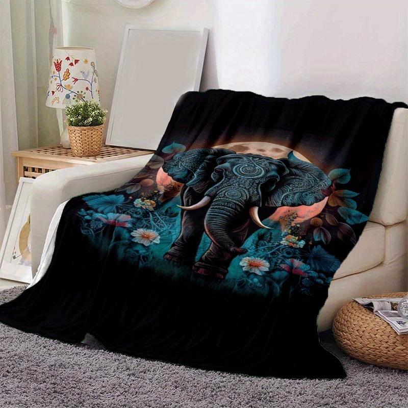 1pc Elephant Printing Lightweight Flannel Blanket, Comfortable and Warm Blanket, for Camping Sofa Bed and Couch Office, Gift