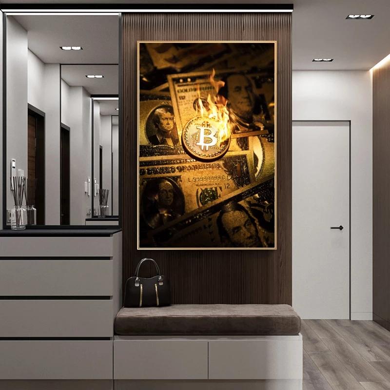 Money Wall Canvas Picture Birou Home Decor Picturi Moderne Abstracte Postere și Printuri pentru Living Room Artă de perete Fără cadru