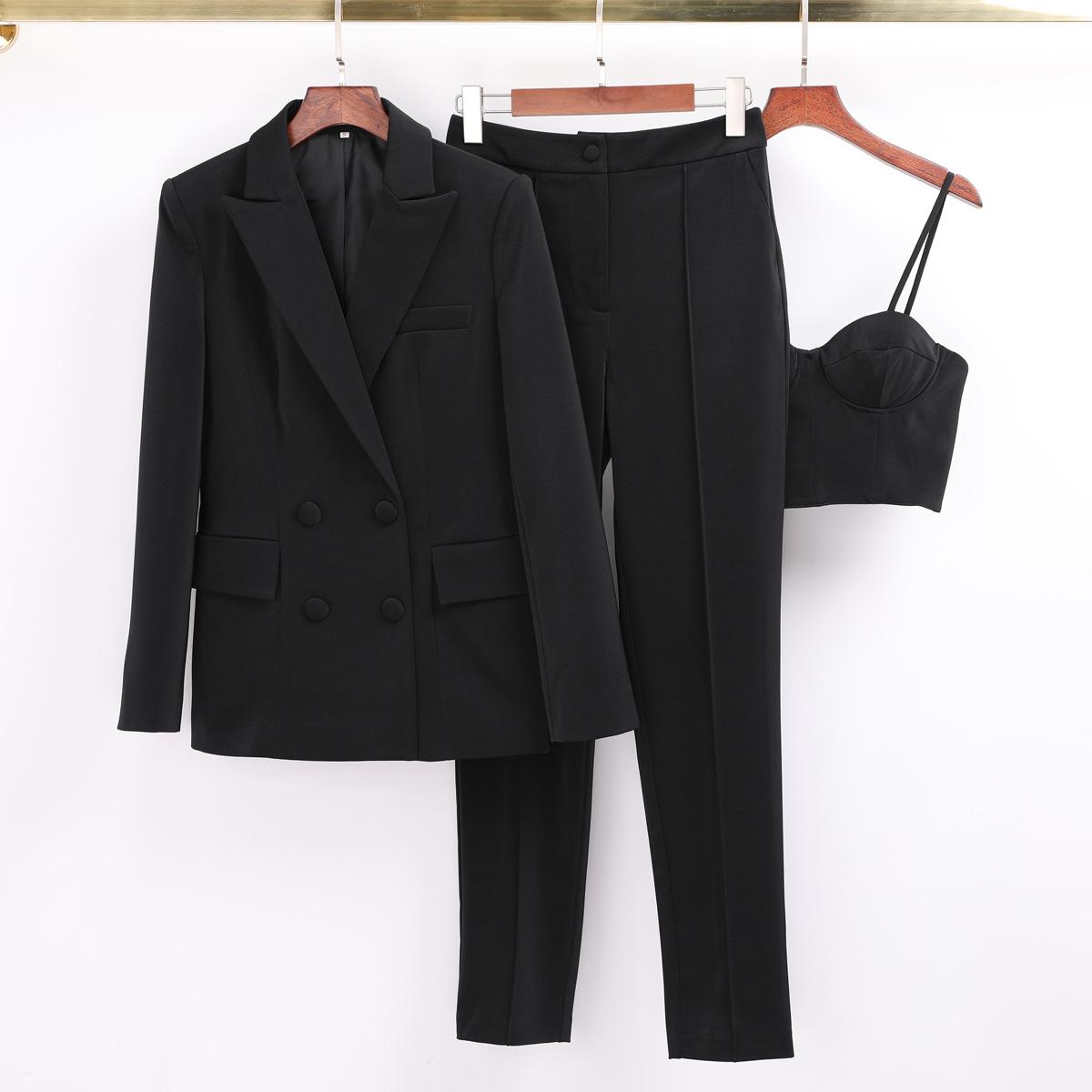 Quality spot European and American star models professional wear fashion cloth buckle professional commuter suit bra pants three-piece suit S