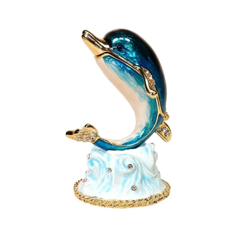Elegante Delfinform Schmuckschatulle Handgefertigtes Heimdekorations-Ornament Legierungstextur Geeignet für Ringe Halsketten Aufbewahrung