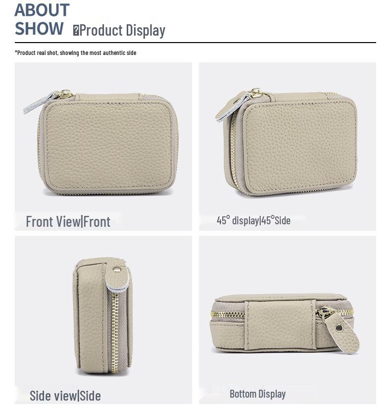 Genuine Leather Lipstick Bag with Mirror - Mini Makeup Pouch, Coin Purse, & Earphone Holder for Women.