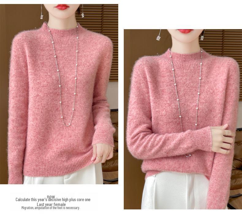 Elegant Advanced Style Seamless Half-High Women's Pullover Sweater in 100% Pure Wool