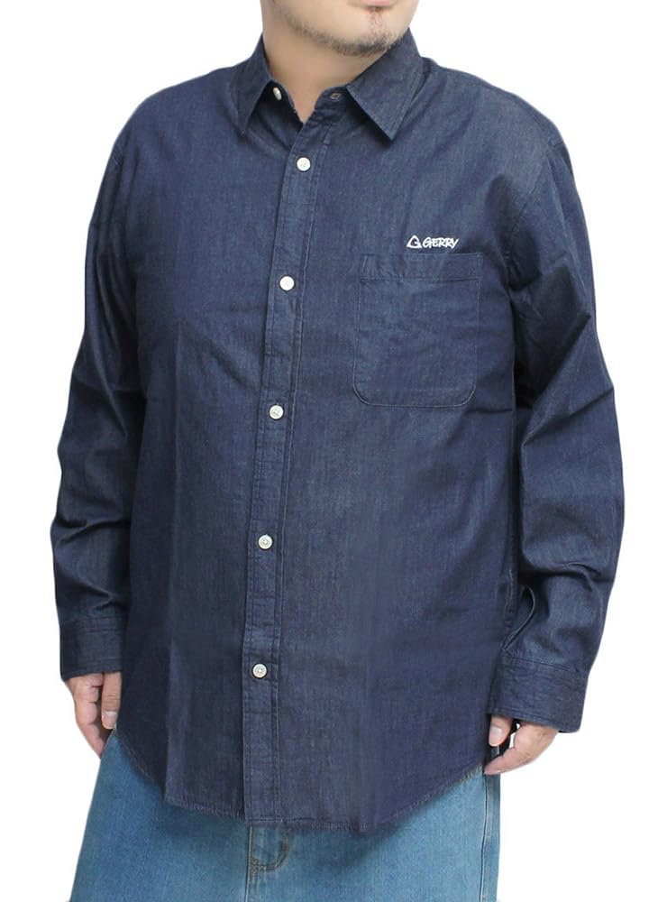 

One Colors GERRY Men s 4.5oz Denim Shirt with Embroidered Logo and Print, Long Sleeve, Size 5L, Navy