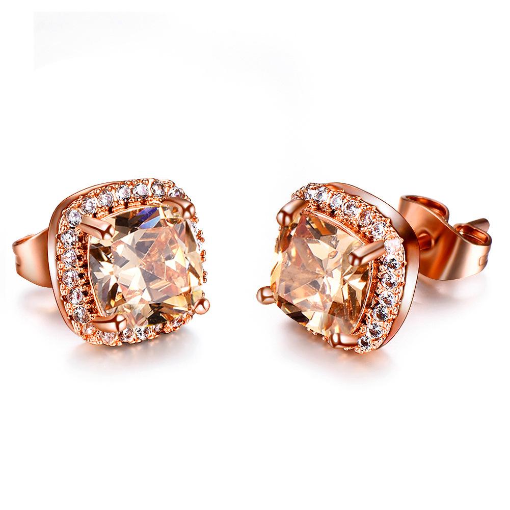 Luxury Female Yellow Pink Stone Earrings Fashion Silver Color Wedding Jewelry Vintage Double Stud Earrings for Women