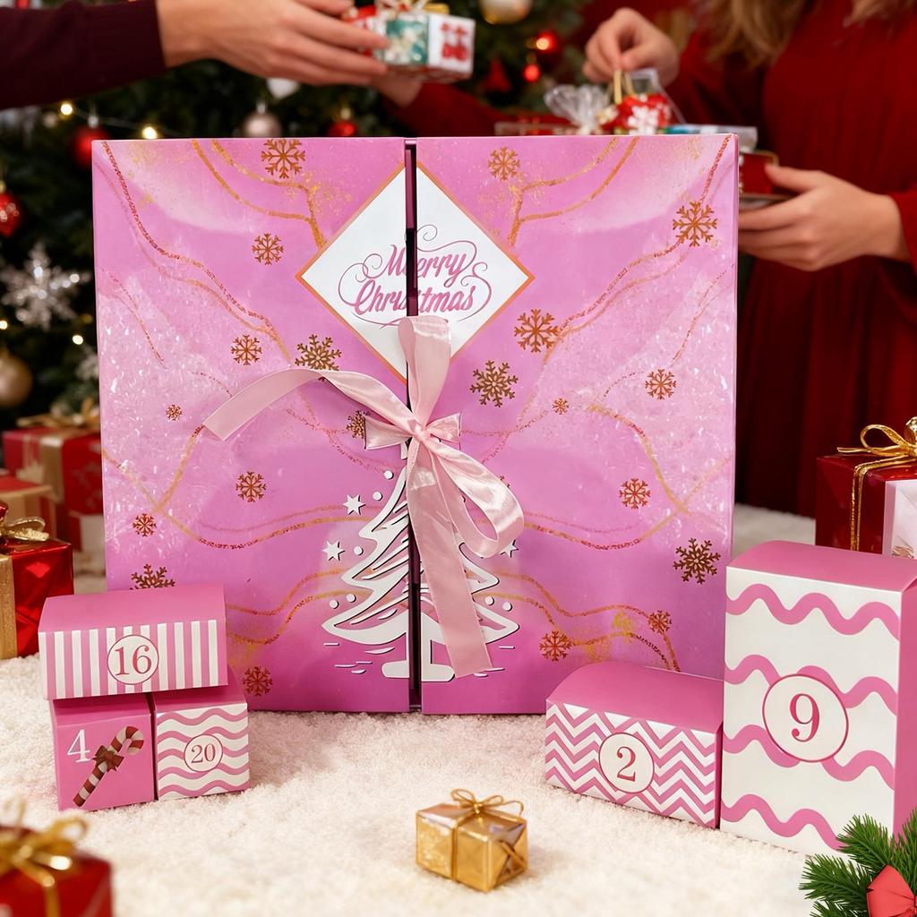 Empty Reusable 24-Day Advent Calendar Box Refillable Christmas Countdown with 24 Grids for Candy, Stocking Stuffers Party Favors