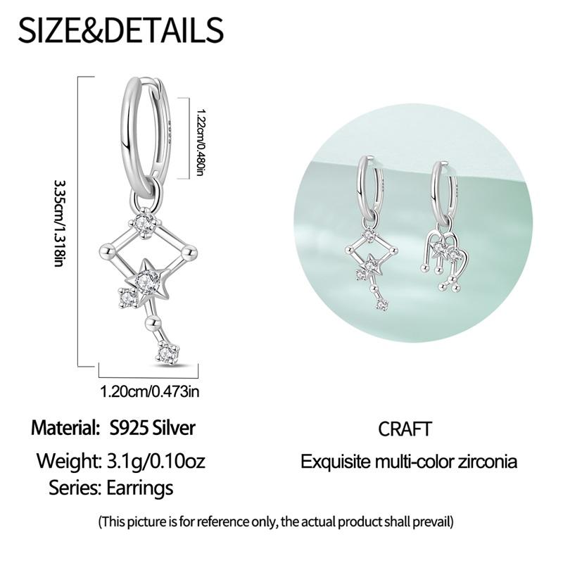 12 Constellation Series Earrings 925 Sterling Silver Women 2025 Zircon Ear Studs Sparkling Pave Hoop Earring Jewelry Gift