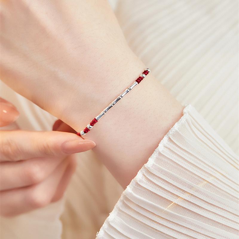 

Женский браслет Счастливый бамбуковый тканый узел Ручная веревка Женские украшения Популярные красные веревочные браслеты для девочек Юбилейный подарок