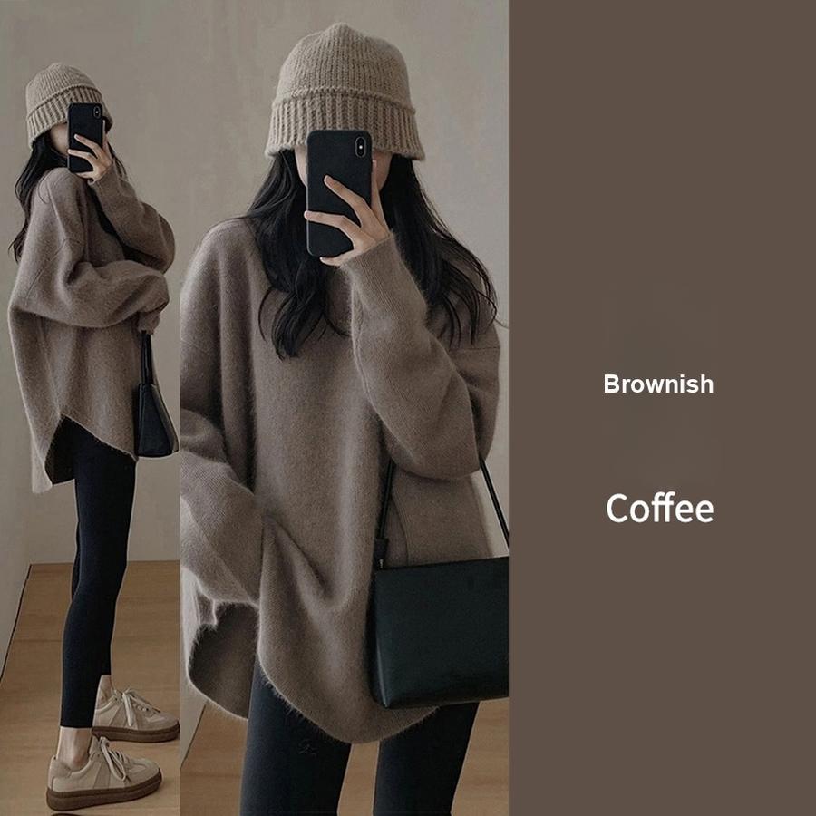 Pink Crewneck Sweater Women's New Fall Outfit Korean Style Atmosphere Aesthetic Top