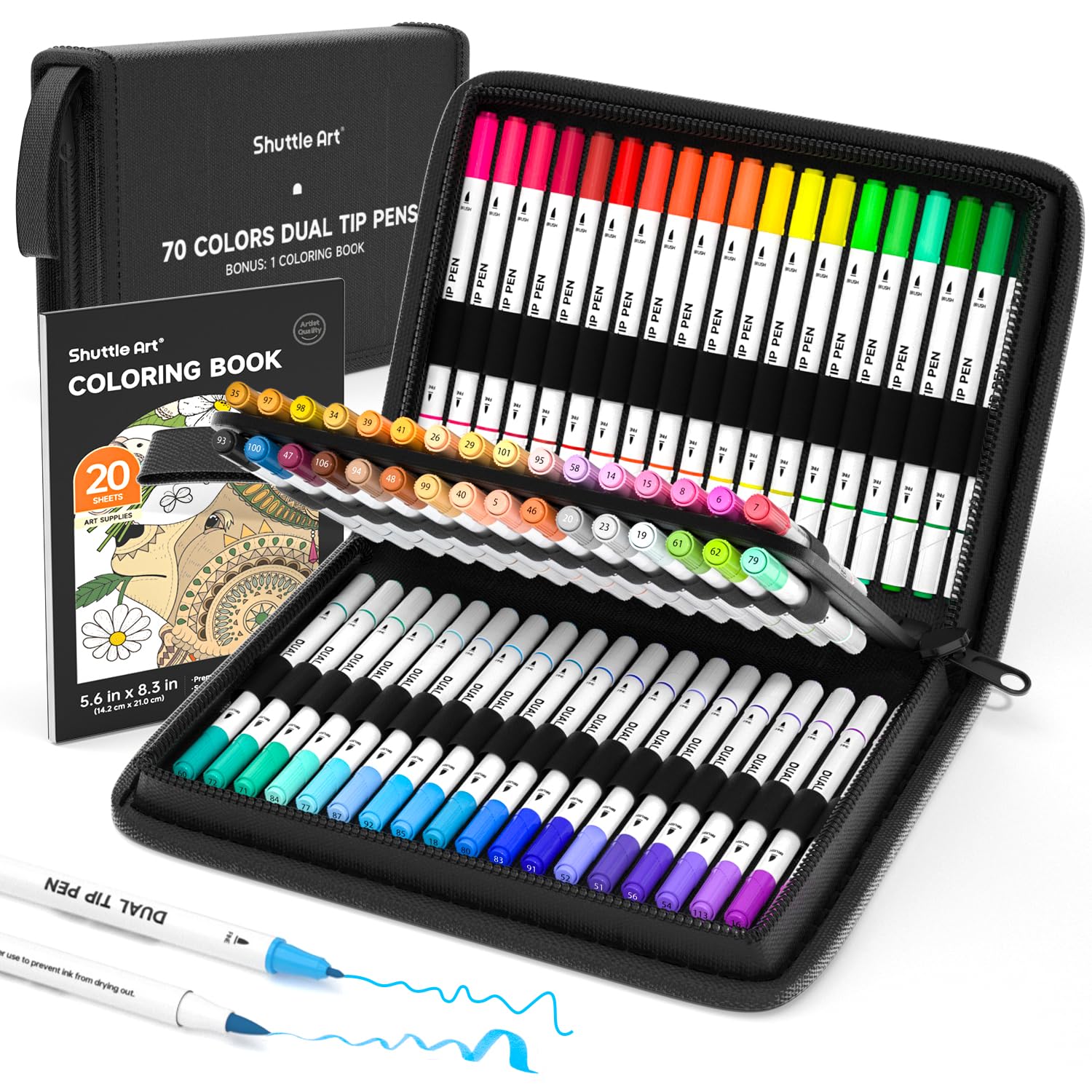 

Shuttle Art Brush Pen Watercolor Brush 70 Color Set with 1 Coloring Book Marker Pen Watercolor Pen Twin Marker Brush Pen Fine Point Pen Waterproof
