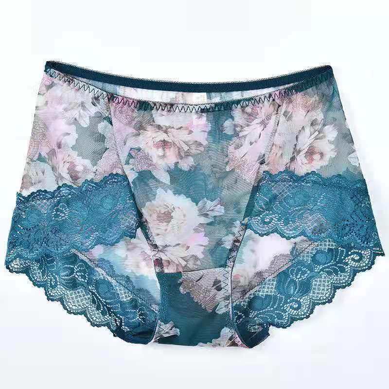 Sleek Mesh Print Plus Size Seamless Mid-High Waist Women's Panties