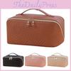 Ivory White Geometric Pattern Embossed Waterproof Pu Leather Cosmetic Bag