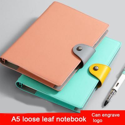 (O logotipo pode gravar) Caderno de folhas soltas de couro A5, bloco de notas com fivela, livro de registro de reuniões de negócios, diário de estudante, caderno de assuntos