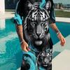 Traje de verão estiloso masculino de duas peças estampado incluindo camiseta de manga curta com gola redonda + shorts