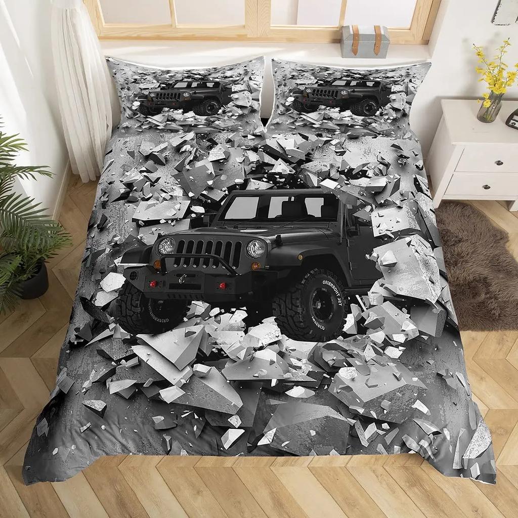 Military Truck Duvet Cover Army Camo for Men Camouflage Car for Kids Boys Bedroom Decoration Green Troop Transport Truck Vehicle