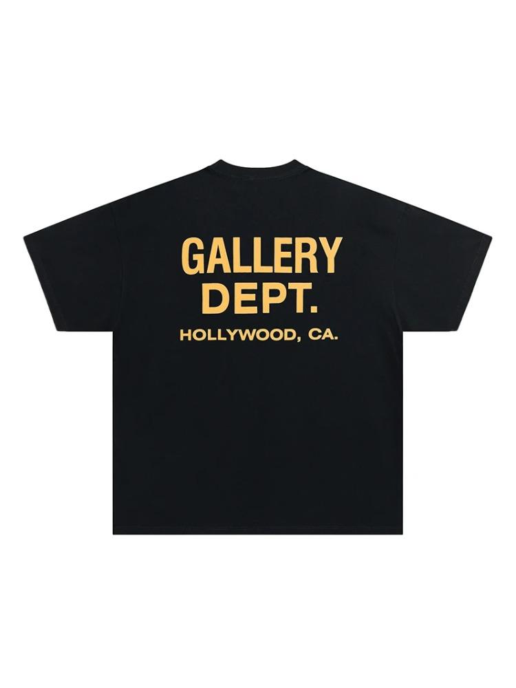 Unisexs GALLERY DEPT TShirt Black Yellow Print HOLLYWOOD CA Oversized Cotton Streetwear Tee Summer Casual Short Sleeve Top S