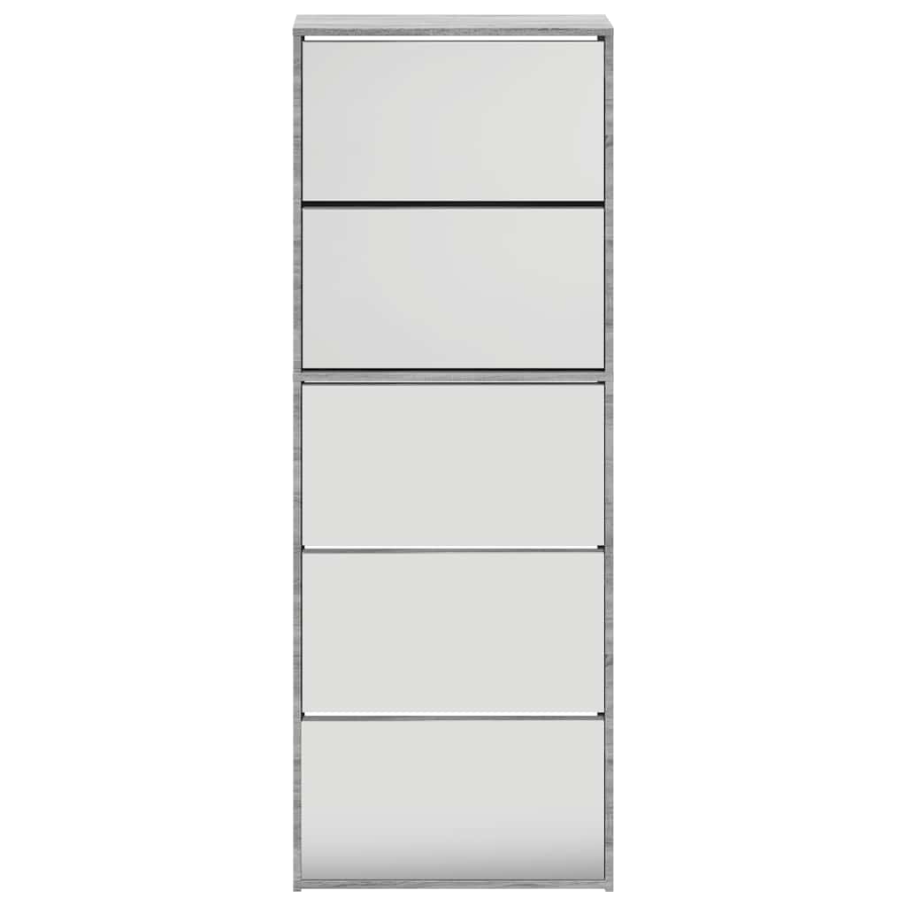 Shoe Cabinet with Mirror 5 Flip Down Compartments Grey Sonoma 63 x 17 x 169.5 cm