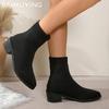 Knitting Women Snow Ankle Boots Designer Mid Heels Shoes Winter Classic Sock Boots  Tremd Winter Pumps Goth Botas De Mujer