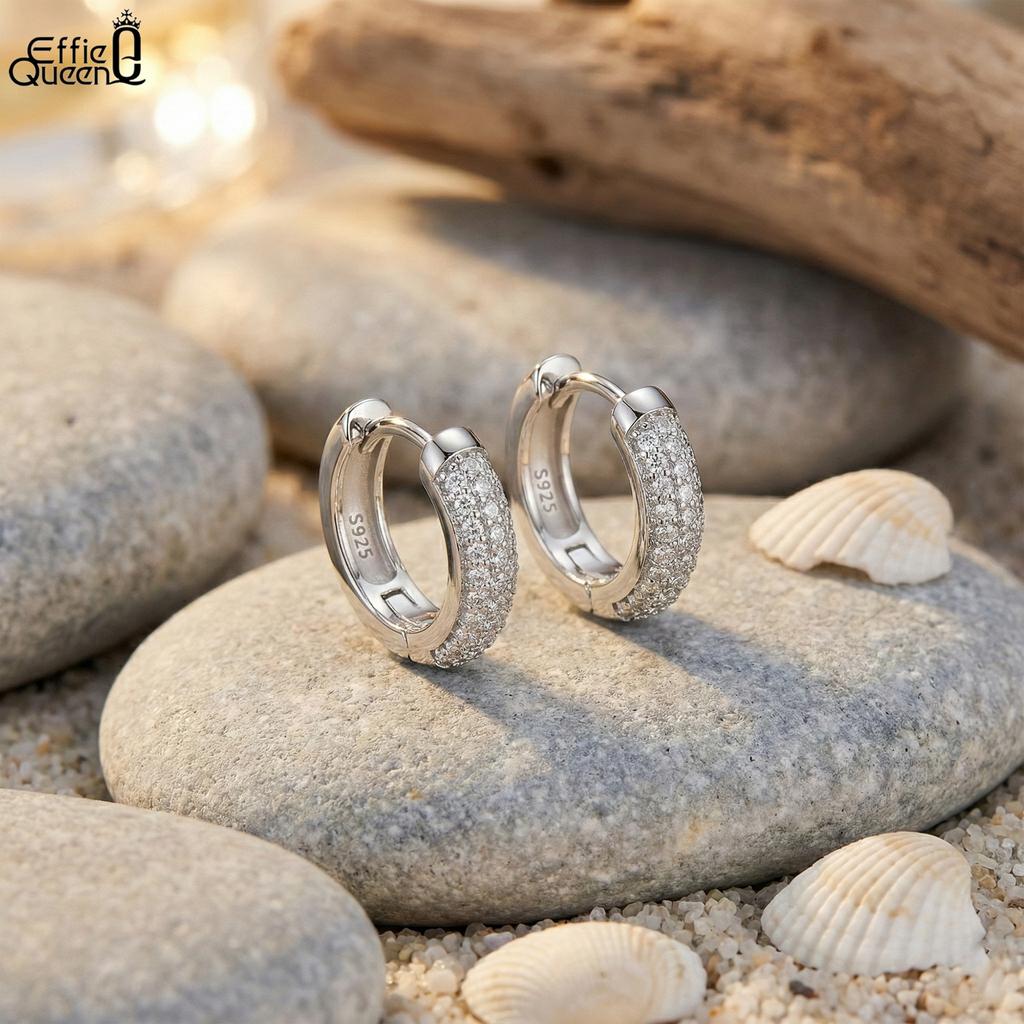 Effie Queen 925 Echtsilber Oval Schliff Zirkonia Creolen Luxus Schmuck für Damen, Mädchen Bankett Party Jahrestag Geschenk SE103