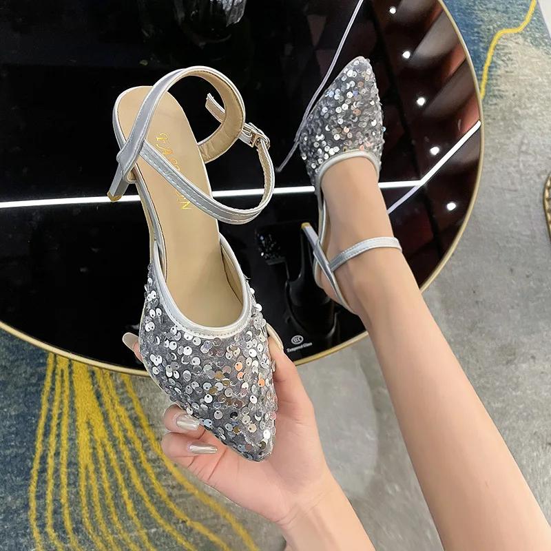 Fashion 35-42 Size Large Size Women's Shoes Wide Fat Feet Summer 2025 New Bao Toe Sandals Pointed Stiletto Heels