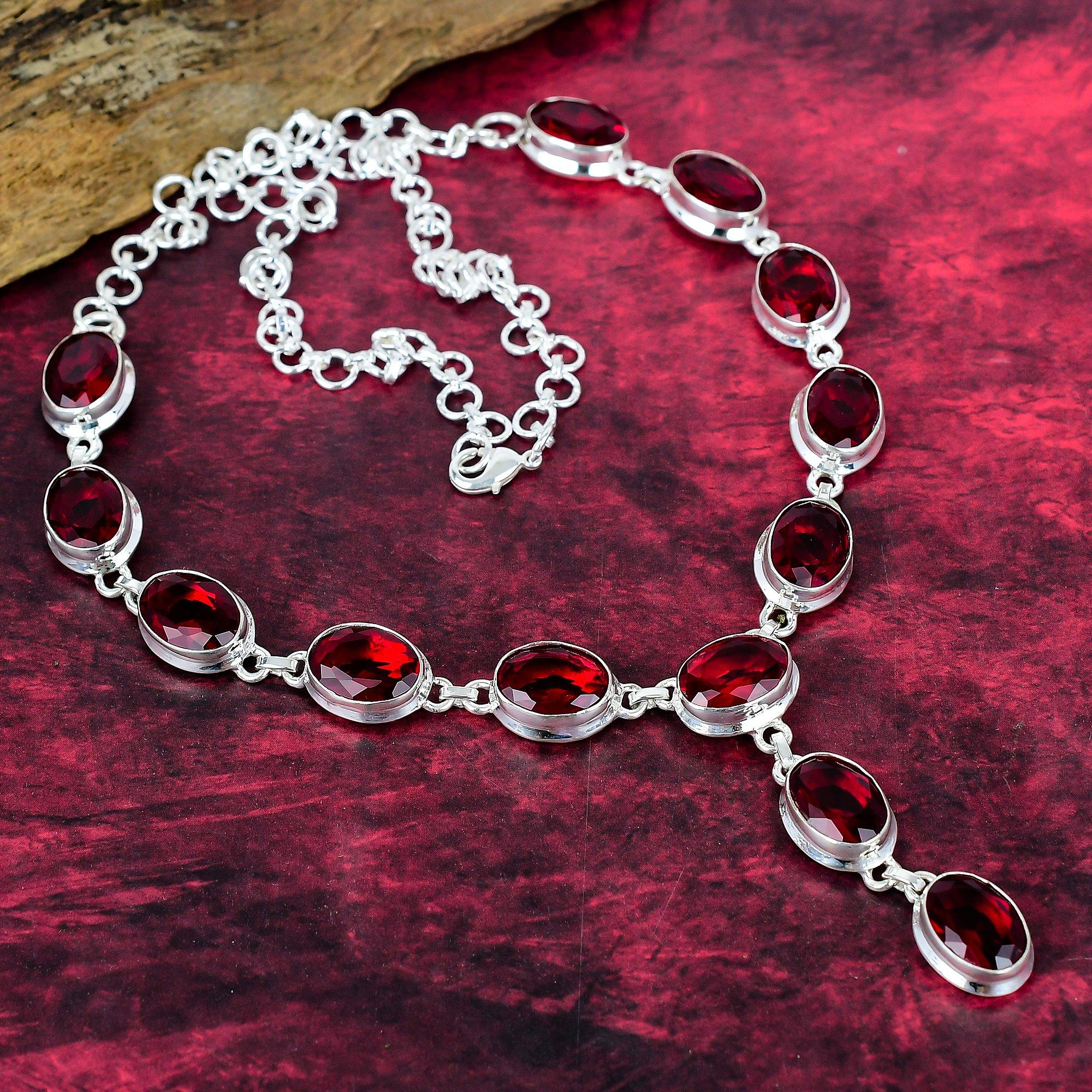 

Ожерелье с красным гранатом, драгоценные камни, ожерелье из чистого серебра 925 пробы, ювелирные изделия ручной работы, ожерелье с камнем по случаю рождения, подарок для него красный